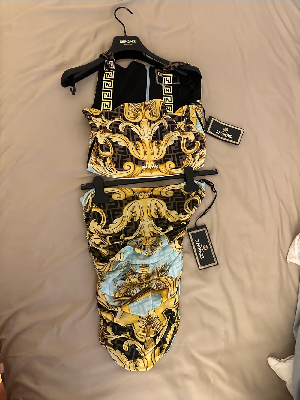 Fendace Multicolor Logo Print 2-Piece T-Shirt & Shorts Set Size S NWT